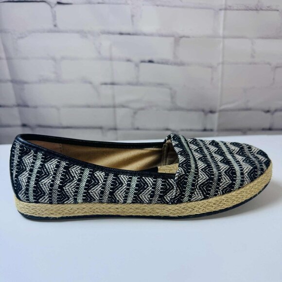 b.ø.c. Born Concept Espadrille Flats | Size 7.5M | Black & Cream Patterned Slip- - Picture 1 of 13